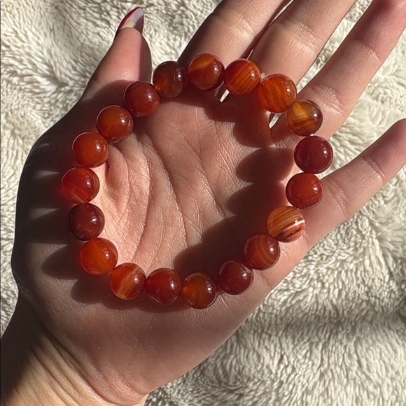 Carnelian & Sardonyx Crystal Bracelet – 10mm Beads | 7.5” | Empowering Energy | - Picture 2 of 6